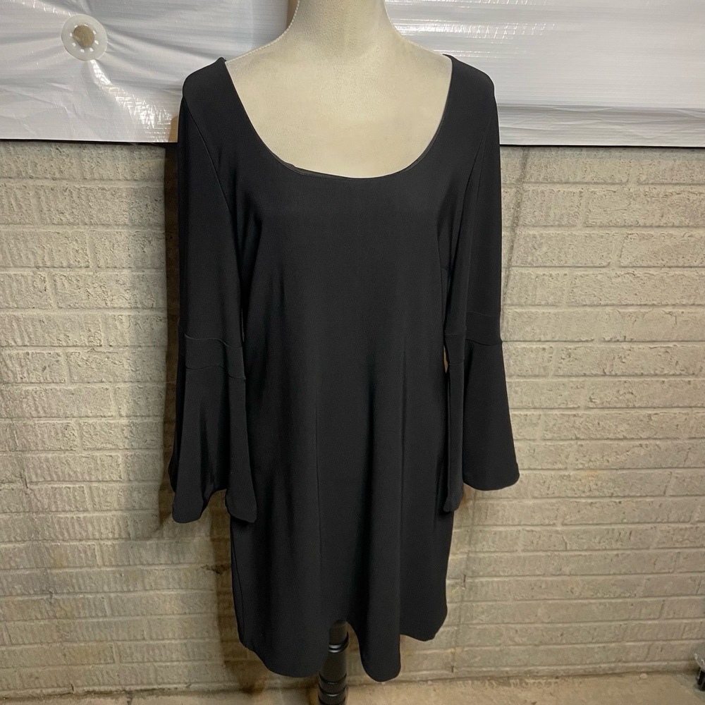 Boston Proper Womens Black Bell Sleeve Long Sleeve Scoop Neck Loose Fit A-line D